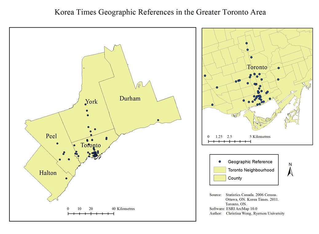 Korea Times Geographic References in the Greater Toronto Area